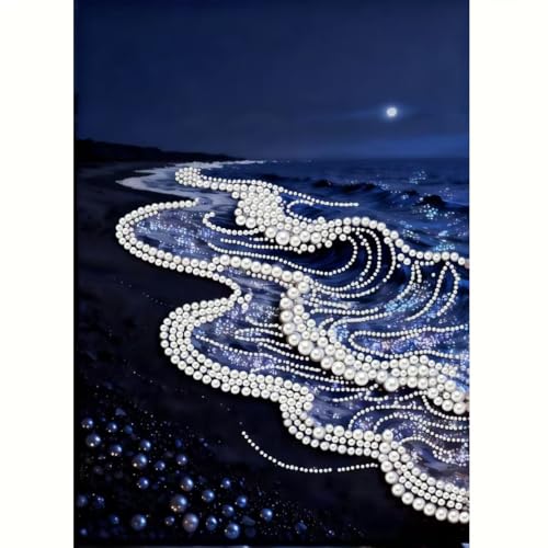 Sea Wave Special Shaped Diamond Art Painting Kits for Adults, Beach 5D Pearl Diamond Painting Kits for Adults Beginner,DIY Pearl Rhinestones Diamond Dots Painting for Home Wall Decor 12 x 16 Inch - color: HL110