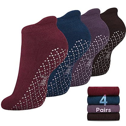 unenow Unisex Non Slip Grip Socks for Yoga Pilates Barre Home & Hospital - color: 4 Pairs-peacock Blue/Wine Red/Purple/Coffee, size: Medium