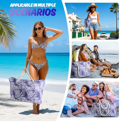 SRISE Large Beach Bag for Women & Men, Beach Bags Waterproof Sandproof, Travel Tote Bag, Swim Pool Bag for Family Outdoor - color: Palm Leaf