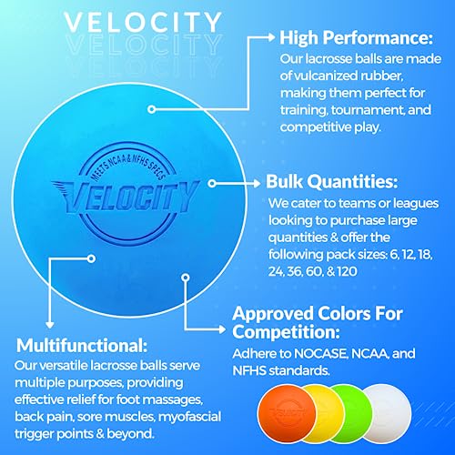 Velocity 라크로스 볼 - 60팩 및 120팩 - 연습용, 공식 NFHS 및 대학 승인 사이즈 - color: 멀티 컬러, size: 60 Balls, style: 연습용 공