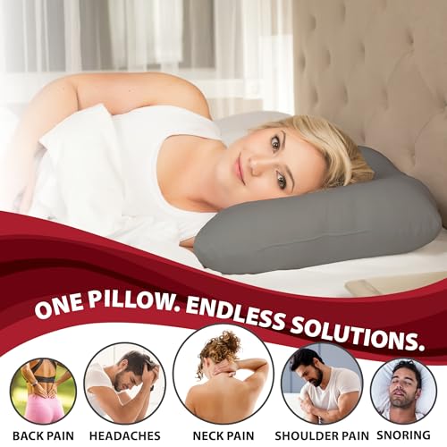 Ergonomic Cervical Pillow for Neck Pain Relief Back & Side Sleepers MID GR - color: Gray, size: Midsize