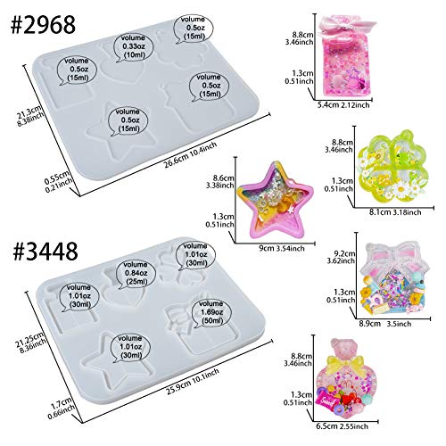 Epoxy Resin Shaker Molds with Cover, Hanging Hole Perfume Bottle, Clover, Heart, Star, Gift Box, Jewelry Casting Supplies 5-Shape Large 3.4-3.66inch - color: Keychain Charms Craft 2-Pack