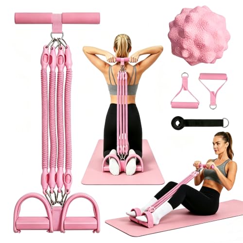 Resistance Band with Handle 100LBS Pedal Resistance Bands for Pilates Yoga Physical Therapy Leg,Abdomen,Waist,Arm,Workout Bands Exercise Resistance Bands Set for Women - color: Pink with foot massagers