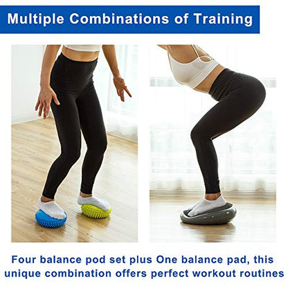 StrongTek Balance Pod Kit, 4 Hedgehog Pods, Wobble Cushion, Air Pump | Adjustable Firmness, Textured Foot Massage, Agility and Coordination Training, Core Stability and Physical Therapy