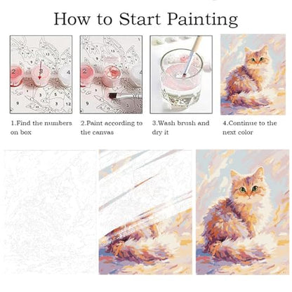 ZRIZQ Paint by Numbers Kit for Adults Beginner Animal,Cat,16x20 | Full set with wooden brushes,rolled canvas,rich paints.Calming activity.Beginner friendly.Just open and paint. - color: 16"X20"Rolled Canvas(Frameless)-Cute Cat