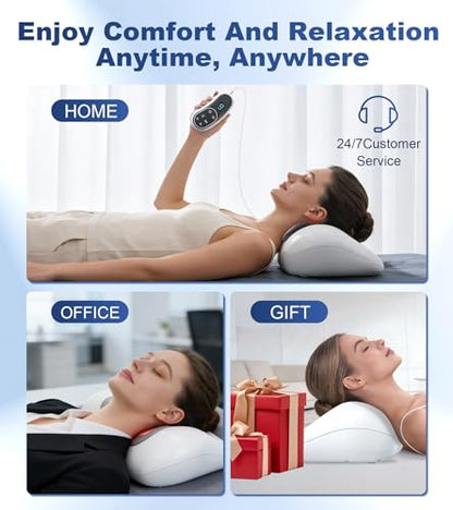 Neck Massage Pillow with Heat & Gentle Light, Contour Design for Relaxation | SOOTHING LIGHT & HEAT COMFORT,This Rupuqira heated neck massager for Neck,Shoulder and Jaw Relaxation, Home/Office Use, White