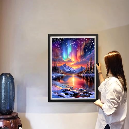 MAXBYE Diamond Art Kits for Adults, Starry Sky Lake Bedazzling Dot Painting for Adults，5D Full Drill Gem Art Painting Kit, Easy DIY Craft for Stress Relief 12x16in - color: ZD051