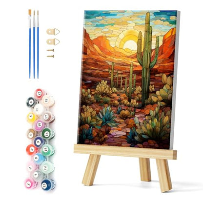 Natuyalo Paint by Numbers for Adults with Framed on Canvas, Wilderness Landscape Paint by Numbers Kits for Beginners, Cactus DIY Acrylic Painting Kits with Frame Ideal Gift (12x16 Inch) - color: Color-01