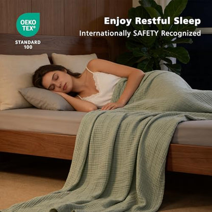 EMME Cotton Muslin Large Throw Blanket Couch Breathable Gauze Soft Lightweight Bed Blankets Adults (Heather Sage Green, 50"x70") - color: 09 - Sage Green, size: Large Throw (50" X 70")