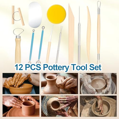 Amrules 12 Pcs Polymer Clay Sculpting Tools Kit for Adults, Light Yellow | Smooth Comfortable Handles, Sturdy Wood & Stainless Steel, Perfect for Beginners, Pottery Lovers & Diy Craft - color: Lightyellow-12Pcs