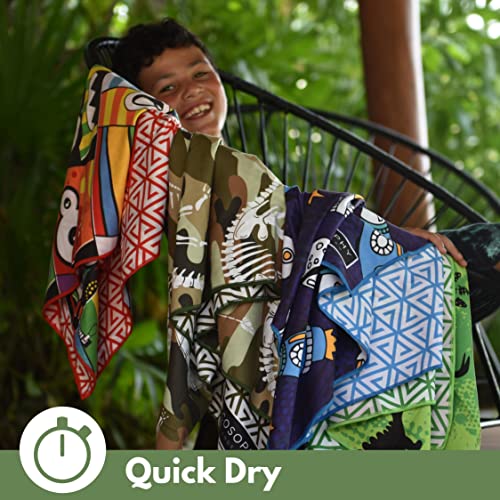 ECCOSOPHY Microfiber Kids Toddler Beach Towel, Quick Dry, Sand Free, 60x30 - color: Camo Dyno