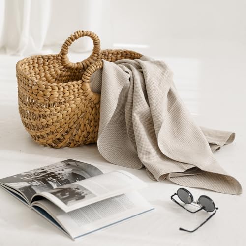 Linen Towel for Bathroom - 28x52-inch Waffle Weave Bath Towel - color: White Natural, size: Bath Towel