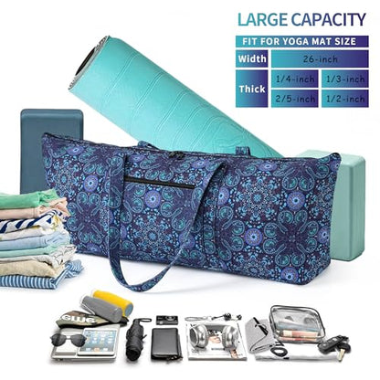 Boulder Bee | Yoga Mat Bag | Large Yoga Mat Carrier with Wet Pocket | Yoga Gifts | Gym Tote Bag for Women - color: Tote-Blue