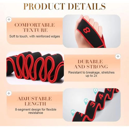 2PCS Fitness Resistance Band for Stretching and Yoga, Numbered Resistance Band with Clear Markings, 8-Section Elastic Training Bands for Yoga, Stretching, Pilates, Fitness