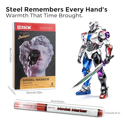 ZSCM Liquid Gloss Metallic Markers, 6 Colors 3D Models Paint Pens | Permanent Marker Set with Dual Tips, Metallic Finish for Model, Metal, Scale Models, Miniatures, Customizing & DIY Crafts - color: 6 Packs-Metallic