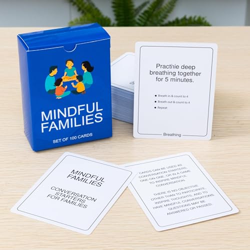 100 Mindful Families Conversation Cards – Mindfulness, Gratitude & Breathing Prompts for Self Care at Home, Travel & Therapy - style: Family Conversation Cards