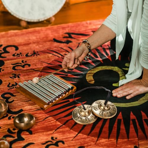 Foraineam Tingsha Cymbals Meditation Chime Bells, 2.5 Inch Brass Tibetan Tingsha Bells Relaxation Musical Instruments for Mindfulness, Chakra Healing, Stress Relief, Sound Awakening, Yoga Meditation