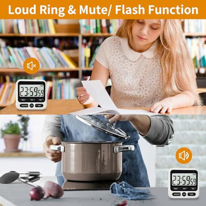 Nkove Digital Kitchen Timer 24 Hour with Clock, Countdown Count Up Timer | Silent/Loud Alarm Switch, Memory Function, Magnetic Feature, Large LCD Display, Portable Timer for Cooking, Baking & Study