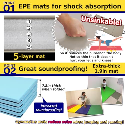 KaRaDaStyle Gymnastics Mat Folding Stretch Mats 71"x31"x2" Exercise Muscle Training Children Play Horizontal Bar Mat Yoga Sports Soundproof Home Use - color: Purple/4-fold