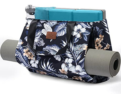 Heathyoga Multi-Functional Yoga Mat Carrier Gym Tote Bag - Large Mat Pocket, Women's Workout Bag - color: Zipper-Flowers
