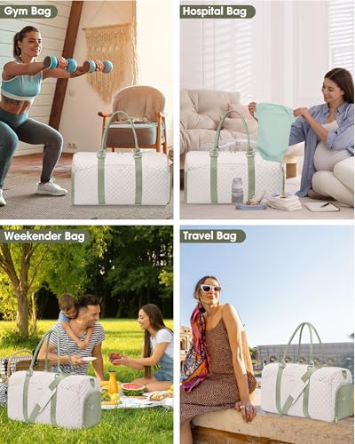 Women Weekender Travel Duffle Bag: Travel Duffel Overnight Bags with Shoe Compartment Large Carry on Tote with Toiletry Bag Weekend Traveling Yoga Gym Hospital Bag for Women with Wet Pocket - color: 13-Beige Green, size: Large