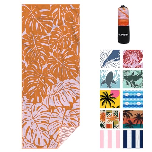Eunzel Microfiber Beach Towel, Quick Dry Travel Towel Large Sand Free Towel for Beach, Camping, Swim Pool, Gym, Sports& Yoga 71"x32", Palm Orange - color: 1 Pack_palm Orange