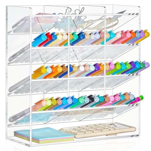 MotiMind Acrylic Pen Organizer Storage for 150 Markers Vertical Marker Organizer Acrylic Pen Display Holder for Office Desk Desktop Stationery Pencil Storage, Clear, 10.2 x 4 x 9.8 Inch - color: Clear, size: 10.2 x 4 x 9.8 inch, style: 150 Markers