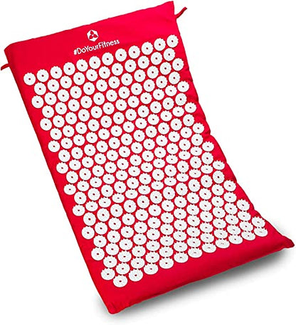 #DoYourFitness Acupressure Mat and Pillow Set - Relieves Stress, Back, Neck, and Sciatic Pain - Comes with a Vinyl Carry Bag for Storage and Travel - Red