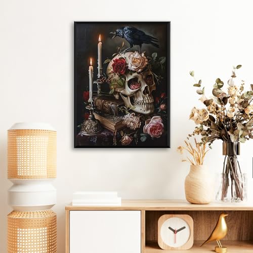 Skull Diamond Art Kits for Adults Beginners 12x16 in, DIY Craft Gift | Skeleton Book Diamond Painting Kits for Adults, Stress Relief, Home Wall Decor, 5D Full Round Drill Gem Art - color: DP-US05