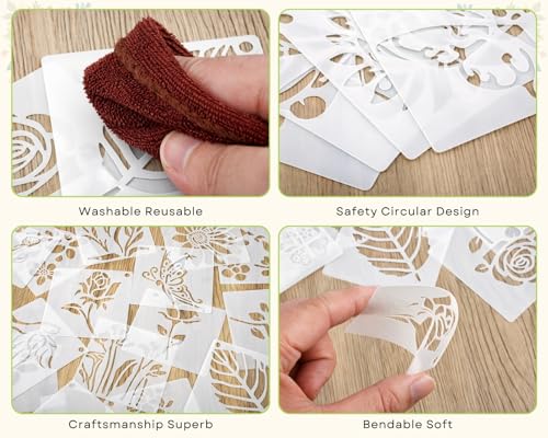 80Pcs Reusable Stencils for Painting Set, 3 Inch Botanical Flower Bird Butterfly Painting Templates for DIY Art Decor Classroom Projects