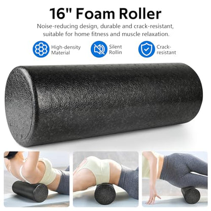 7 in1 Foam Roller Set for Deep Tissue Muscle Massager - Back Roller - color: Black
