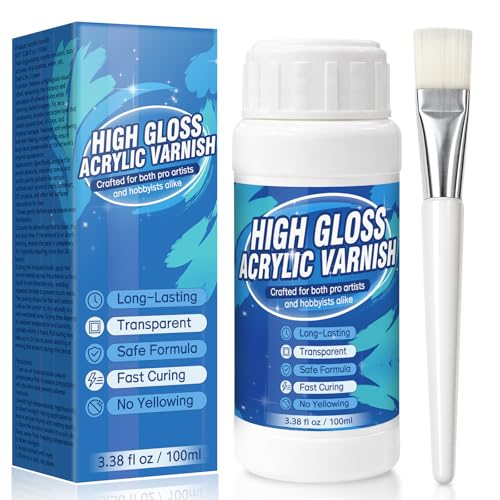 Gloss Varnish for Acrylic Painting, Acrylic Varnish, Non-Yellowing, Anti-Crazing, Non-Toxic, Clear Acrylic Sealer, Superior Protection and High Gloss Finish for Artwork, Acrylics Paint (Clear)