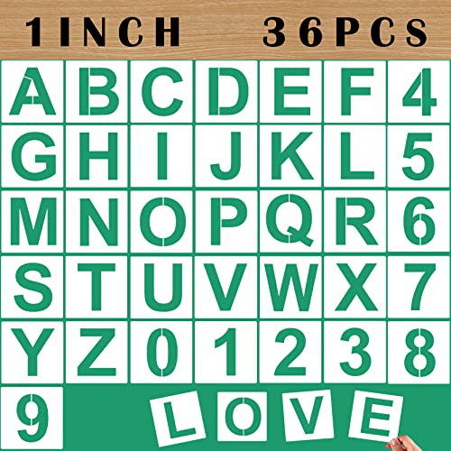 36PCS Letter Stencils 1 inch Reusable Plastic, Small Alphabet and Number Stencils for Painting on Wood, Wall, Fabric, Tracing, Rock, Chalkboard, Signage - color: 1 inch