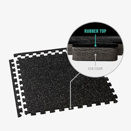 Velotas 3/8-Inch Thick Interlocking Foam Tiles with Rubber Top - Personal Fitness Mat, EVA Foam Puzzle Floor Tiles, for Home Gym Workouts - color: Light Gray Fleck, style: 24 Square Feet (6 Tiles)