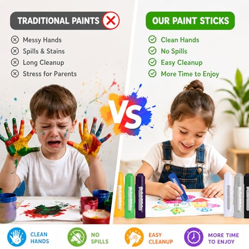 62 Colors Washable Solid Tempera Paint Sticks, Washable Paint Sticks Bulk, Quick Drying, Rainbow Colors Tempera Stick Kids Toddler, Mess Free Art Supplies for Paper Wood Glass Ceramic Canvas - color: 62 Colors