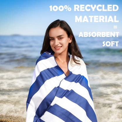 Your Choice Microfiber Beach Towel Sand-Free Quick Dry (67"x35"/60"x30") - color: K-dark Blue&khaki Stripes, size: Extra Large(67x35")