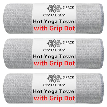 3 Pack Yoga Mat Towels with Grip Dot, Hot Yoga Towel Non Slip Yoga Mat Towel Non-Slip Sweat Absorbent Anti-Slip Yoga Towel for Bikram,Pilates - color: Grey