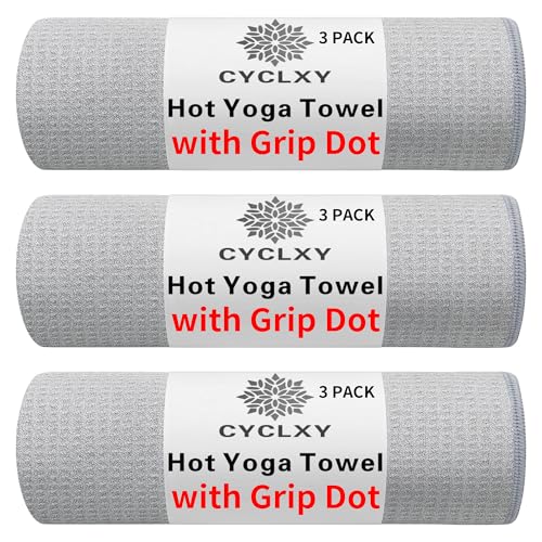 3 Pack Yoga Mat Towels with Grip Dot, Hot Yoga Towel Non Slip Yoga Mat Towel Non-Slip Sweat Absorbent Anti-Slip Yoga Towel for Bikram,Pilates - color: Grey