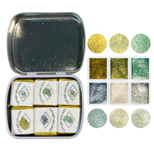 Handmade Metallic/Mica Watercolors Paint Set in Tin Case Sparkly, Shimmer, Glitter for Artists, Students, Hobbyists, Calligraphers (Firefly Forest) - color: Firefly Forest