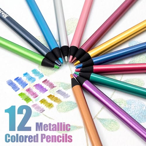ofone Metallic Colored Pencils, 12Pcs Professional Coloring Pencils for Adult Kids, Drawing Pencil Set Art Supplies for Artists Beginners Sketching and Shading