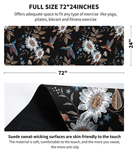 nuveti Printed Travel Yoga Mat 1/16 Inch Thick Non Slip Fitness Workout Mat | with Carrying Bag, Foldable Lightweight Suede & Natural Rubber Yoga Mat for Yoga Pilates and Fitness 72" L x 24" W x 1.5mm - color: YanYu
