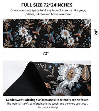 nuveti Printed Travel Yoga Mat 1/16 Inch Thick Non Slip Fitness Workout Mat | with Carrying Bag, Foldable Lightweight Suede & Natural Rubber Yoga Mat for Yoga Pilates and Fitness 72" L x 24" W x 1.5mm - color: YanYu