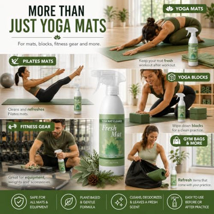 Fresh Mat Yoga Mat Cleaner Spray - Natural Deodorizing Cleaner for Yoga Mats & Fitness Equipment - No-Rinse, Residue-Free Formula with Witch Hazel & Essential Oil, Soothing Sage Cedarwood (24 fl oz). - size: 24 Fl Oz (Pack of 1)
