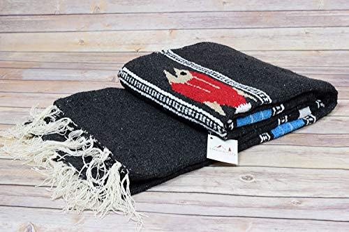 Open Road Goods Thick Mexican Yoga Blanket - Serape Fish Design - Handmade (Black) - color: Black