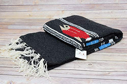 Open Road Goods Thick Mexican Yoga Blanket - Serape Fish Design - Handmade (Black) - color: Black
