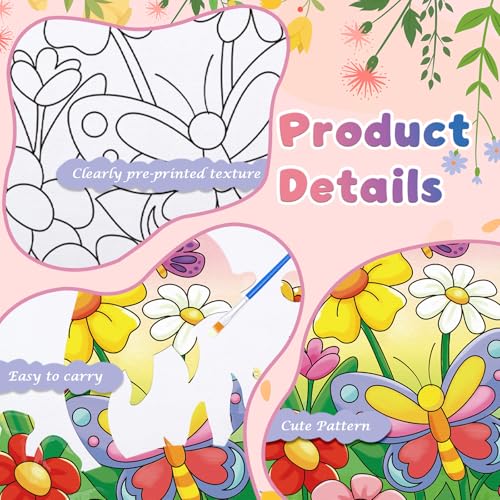 Anseal 12 Packs Pre Drawn Canvas to Paint, 4" X 4" Spring Pre-Printed Paint Party, Pre Stretched Canvas Outline Painting Boards for Paint Lovers, Party Favor - style: Spring
