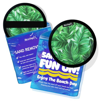 Sand Remover for Beach Towels - Soft Quick Clean Mitt for Kids & Adults | Removes Sand in Seconds,Gentle on Skin,Reusable & Washable,Beach Vacation Essential,Perfect for Beach, Pool & Camping - color: Green Leaves
