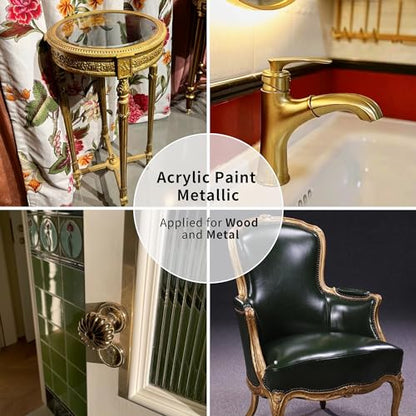 KIRIN Acrylic Paint Metallic, Metallic Gold & Silver & Bronze, Gold Leaf Paint for Art Painting Handcrafts, Idea Paints for Fabric Furniture Wood Clay Canvas Craft Supplies (3Pcs, 125g/Bottle)