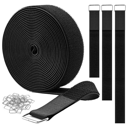 YMCRLUX 1.5"x16ft Hook and Loop Straps with 15 Metal Buckles, Adjustable Fastening Cable Straps, Cut-to-Length Cinch Strap, Reusable Nylon Securing Cord Ties for Organizer or Storage, Black - size: 1.5in x 16ft Black