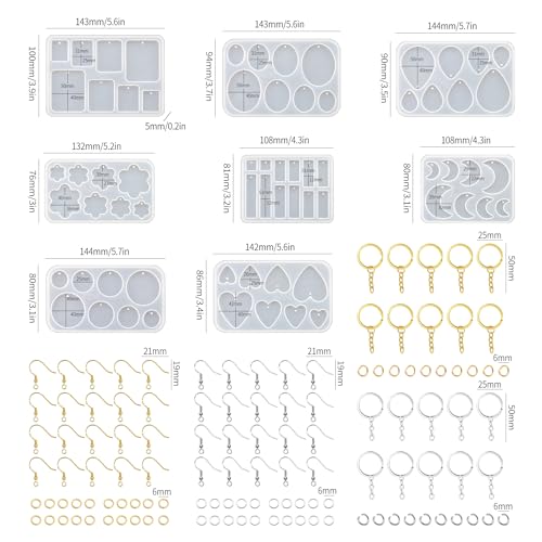 Resin Jewelry Molds, 128 Pcs Multiple UV Resin Earring Mold with Holes, Basic Epoxy Keychain Kits Bundle Complete Set, Necklace Pendant Moldes para Resina Epoxica for Female - color: 128pcs Jewelry Molds